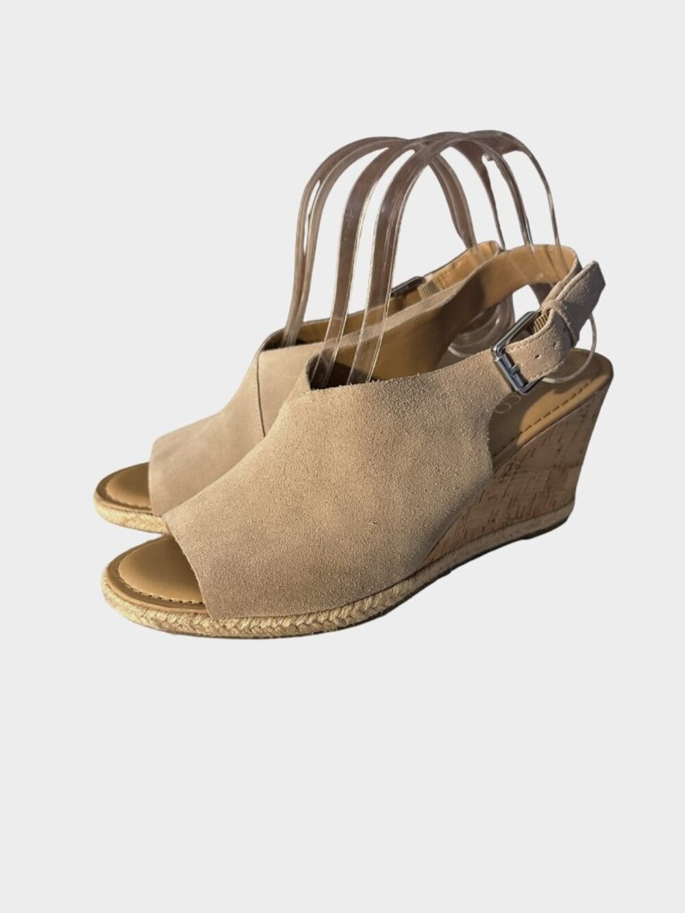 Franco Sarto Heels Wedges Women's Size 9.5 Beige Tan Suede Open Toe Sling Back